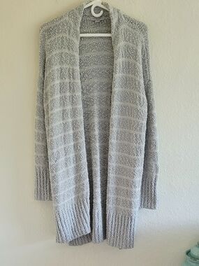 Barefoot Dreams Heather Sage Green Open-Front Long Line Cardigan. Oversized.